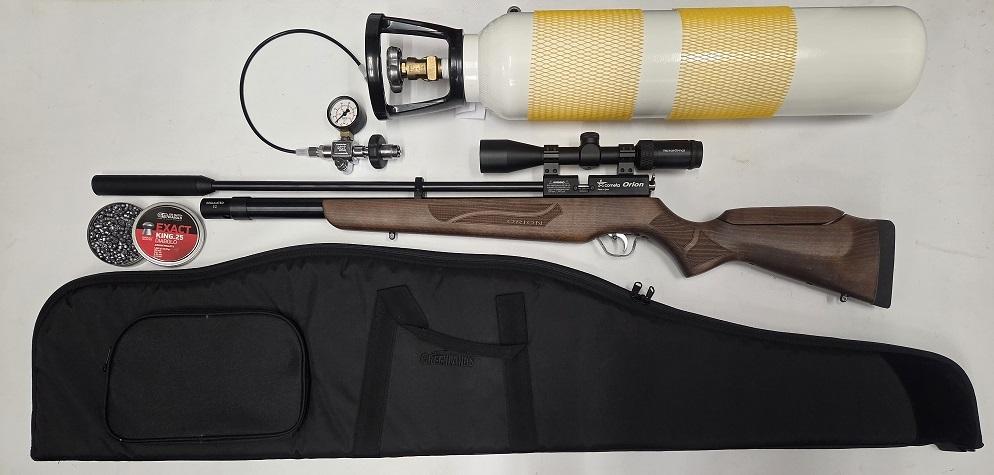 BESTSELLER !!  Cometa Orion SPR Wood 6,35mm Regulated 60 Joule KIT /  Complete SET  ; Luchtbuks + 11 Schots Magazijn + geluidsdemper + Richtkijker 3-9x40 + Vulfles 7 Liter 300 bar + Vulset + 350 pelle-4010-a